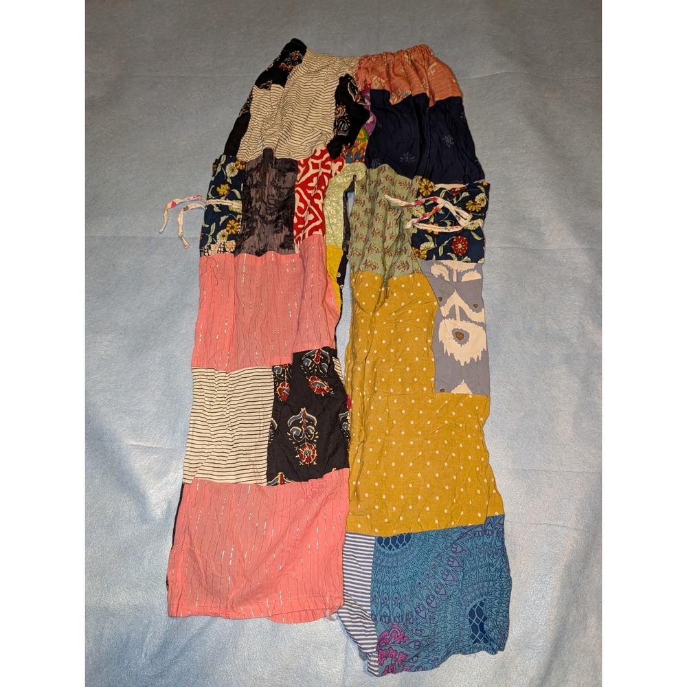 Ashley Taylor Multi Color Patchwork Harem Jogger Pants Boho Festival Women Small